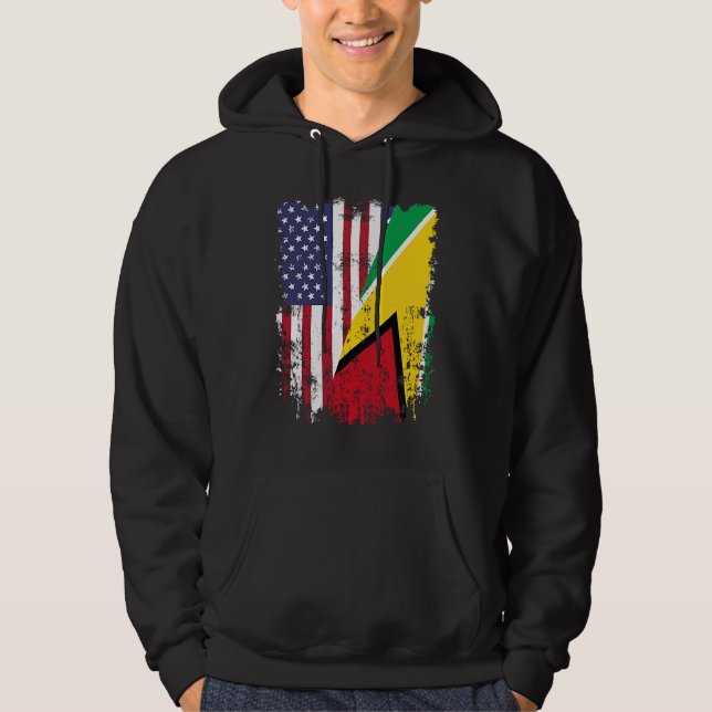 Guyanese Roots Half American Flag Guyana Flag Hoodie (Vorderseite)