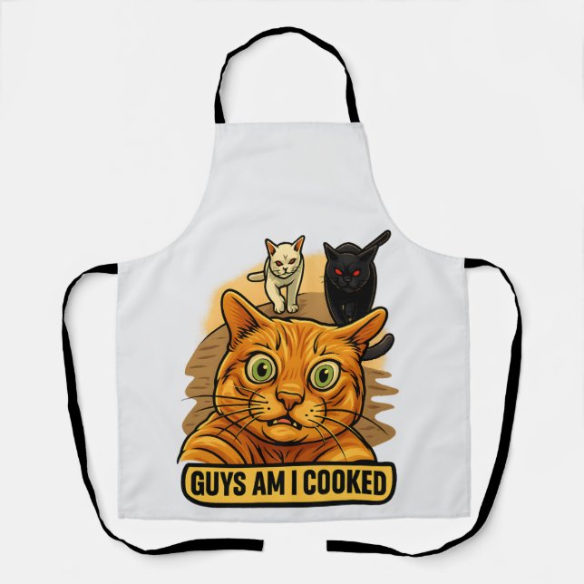 Guys Am I Cooked? Funny Cat Meme Panic Reaction Schürze (Vorderseite)