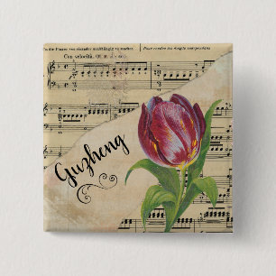 Guzheng Elegant Tulip Vintage Noten Button