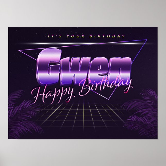 Gwen Name Vorname lila retro Poster Geburtstag (Vorne)