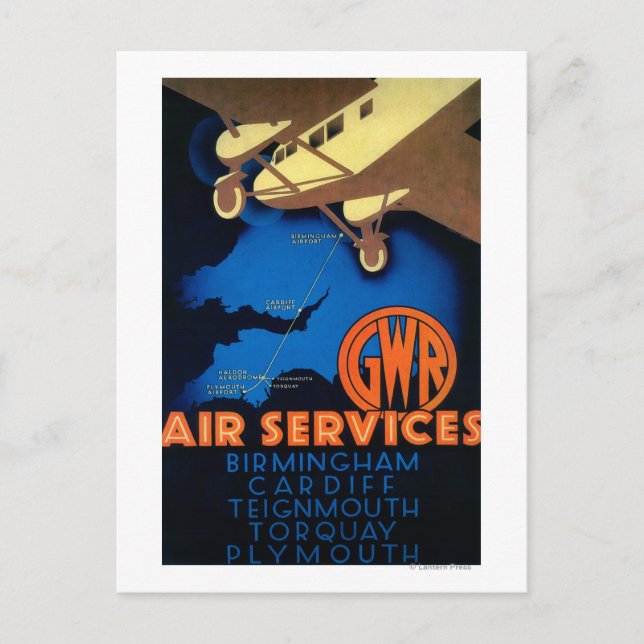 GWR Air Services Vintag PosterEurope Postkarte (Vorderseite)