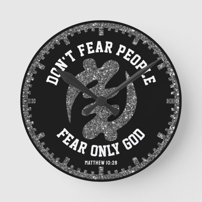 GYE NYAME Adinkra Christlich Black Silver Glitzer Runde Wanduhr (Vorderseite)