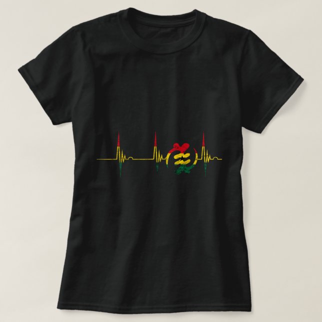 Gye Nyame Adinkra Symbol Ghana Flag Heartbeat EKG T-Shirt (Design vorne)