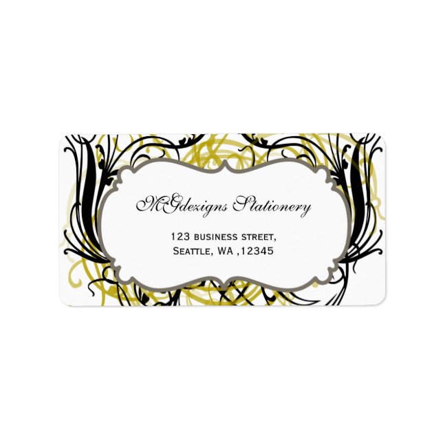 Gyell-, Schwarz-Weiß-Chic-Adressetiketten Adressaufkleber (Vorne)