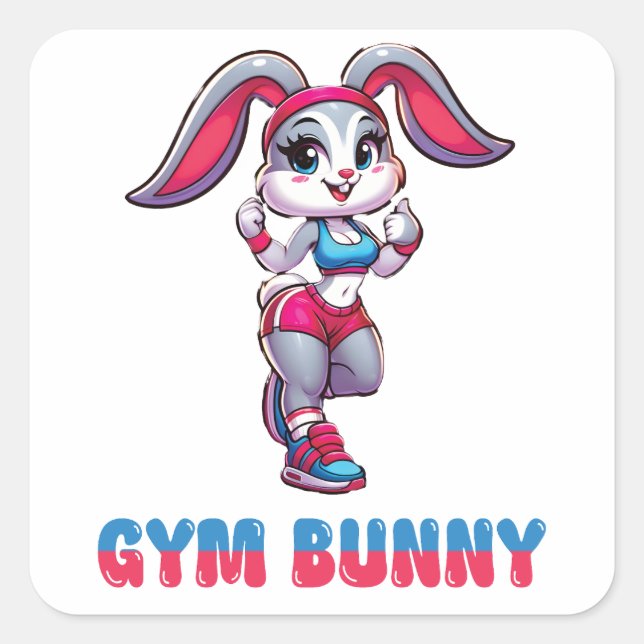 Gym Bunny Quadratischer Aufkleber (Vorderseite)