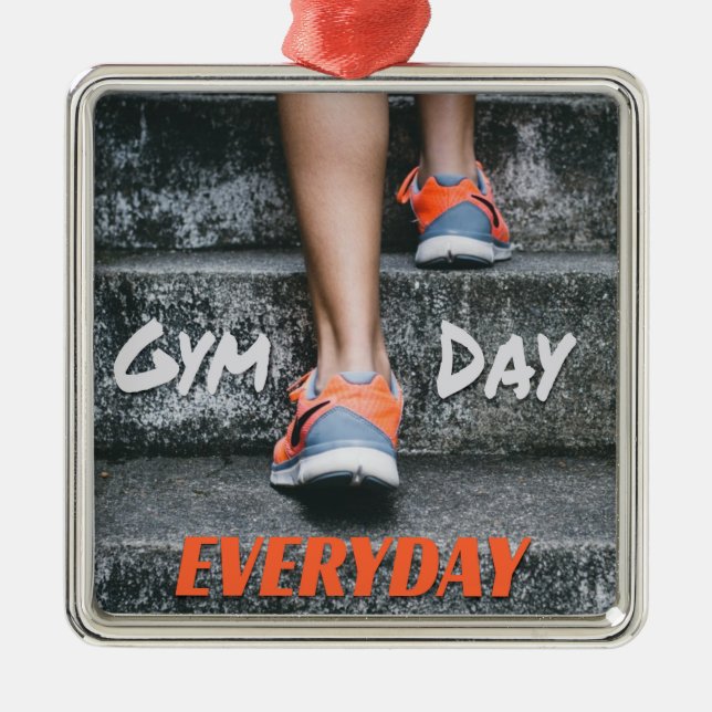 Gym Day Jeden Workout Motivation Stairs Orange Ornament Aus Metall (Vorne)