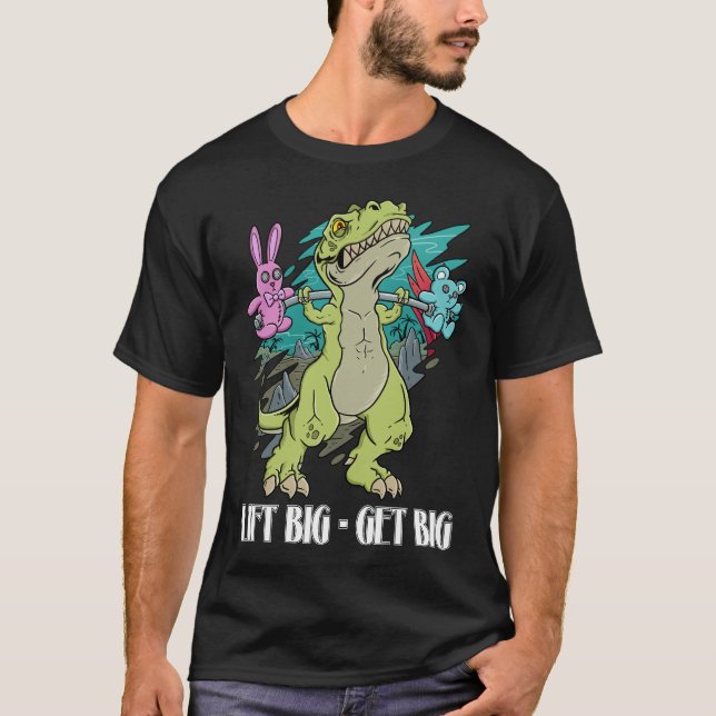 Gym Dinosaur: Groß heben, groß werden, Gewichte re T-Shirt (Vorderseite)