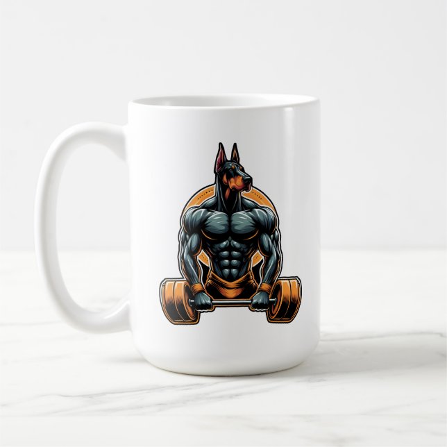 GYM Doberman Hundbodybuilder Power-Lifter Kaffeetasse (Links)