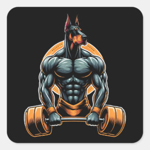GYM Doberman Hundbodybuilder Power-Lifter Quadratischer Aufkleber