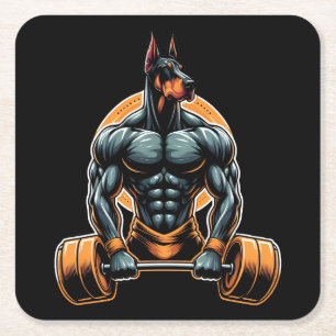 GYM Doberman Hundbodybuilder Power-Lifter Rechteckiger Pappuntersetzer