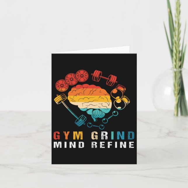 Gym Grind Mind Raffinierte Bodybuilding Retro Gym  Karte (Vorderseite)