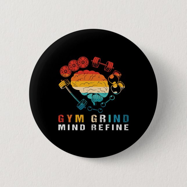 Gym Grind Mind Refined Bodybuilding Retro Gym Rat  Button (Vorderseite)
