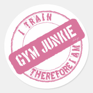GYM JUNKIE ICH TRAIN DAHER, ICH BIN Pink. Runder Aufkleber
