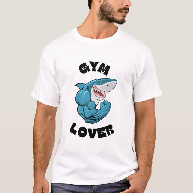 Gym Lover Shark Flexing Funny Workout T - Shirt (Vorderseite)