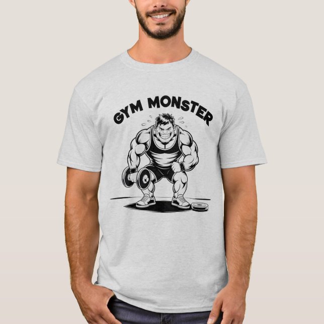 Gym Monster Funny Bodybuilder Cartoon heben T-Shirt (Vorderseite)