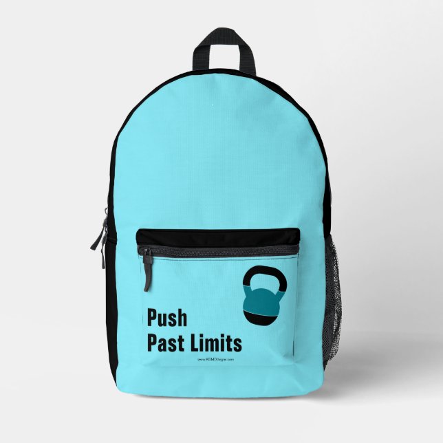 Gym Motto Push Past Limits Electric-Blue Black Bedruckter Rucksack (Vorderseite)