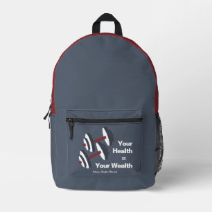 Gym Motto Your Health = Your Wealth Gray & Red Bedruckter Rucksack