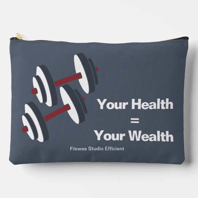 Gym Motto Your Health = Your Wealth Gray & Red Zubehörtasche (Vorderseite)