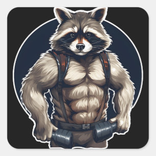 GYM Raccoon Workout Quadratischer Aufkleber