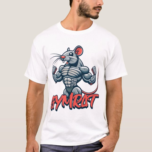 Gym Rat! Funny Muscular Ratts Cartoon T-Shirt (Vorderseite)
