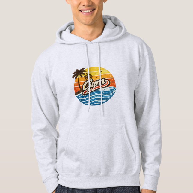 Gym Retro-Sonnenuntergangs-Design Hoodie (Vorderseite)