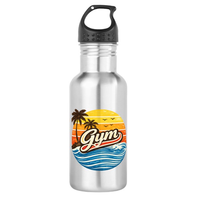 Gym Retro Sunset Design Edelstahlflasche (Vorderseite)