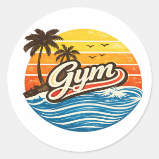 Gym Retro Sunset Design Runder Aufkleber