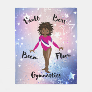 Gym Star African American, Brown Eyes, Pink Leo Fleecedecke
