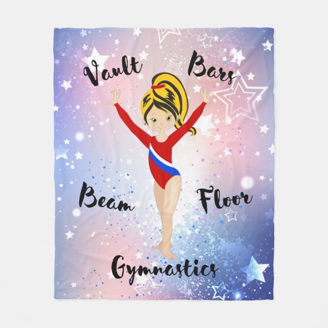 Gym Star Black / Blonde, Hazel Eyes, Red Leotard Fleecedecke (Vorderseite)