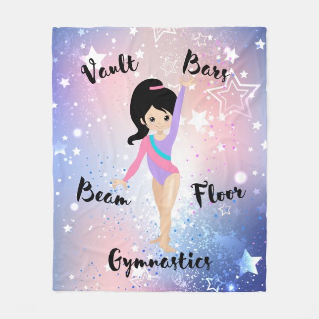 Gym Star Black Hair, braune Augen, Lila Leotard Fleecedecke (Vorderseite)