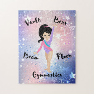 Gym Star Black Hair, braune Augen, Lila Leotard Puzzle