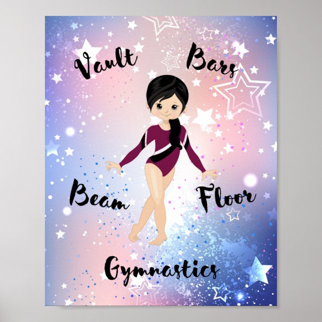 Gym Star Black Hair, Brown Eyes, Burgund Leotard Poster (Vorne)