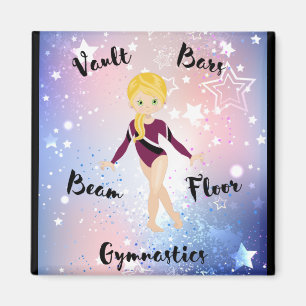Gym Star Blondine, Grüne Augen, Burgunder Leotard Magnet