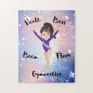 Gym Star Brünett, braune Augen, Lila Leotard Puzzle