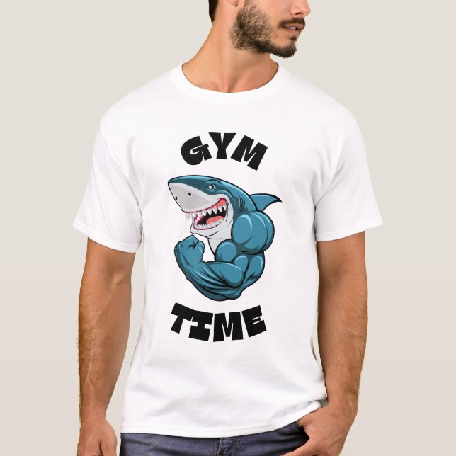 Gym Time Flexing Shark - Funny Workout Fitness T-Shirt (Vorderseite)