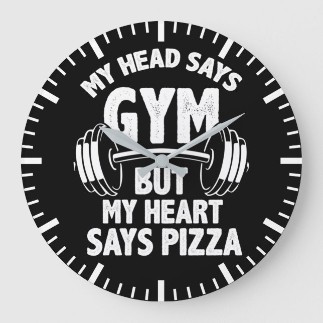 Gym vs Pizza - Funny Gym, Workout Spaß Große Wanduhr (Vorderseite)