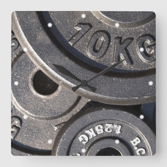 Gym Weights Quadratische Wanduhr (Vorderseite)