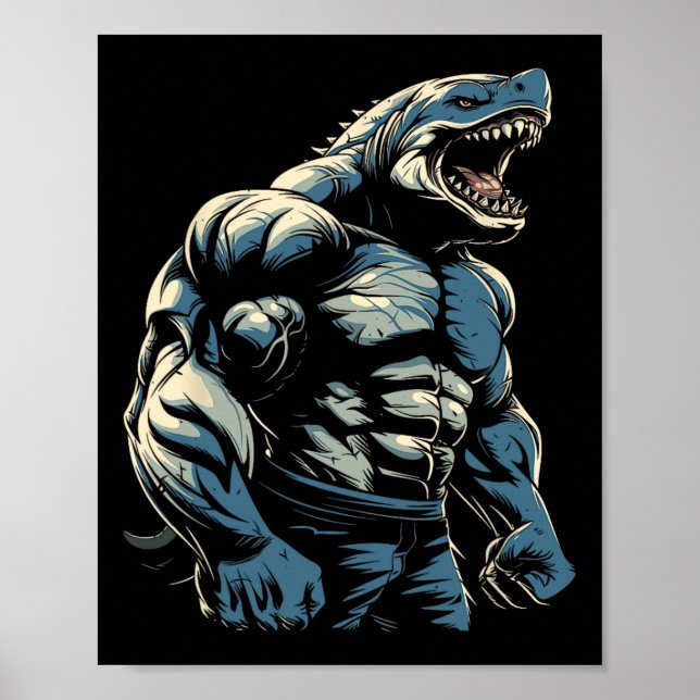 Gym Workout Bodybuilding Shark Poster (Vorne)