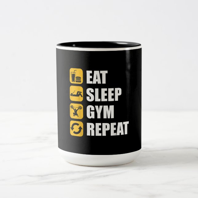 Gym Workout Motivierend Zitat essen Sleep Gym Wied Zweifarbige Tasse (Mittel)