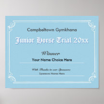 Gymkhana Horse Trials Sieger's Certificate Poster