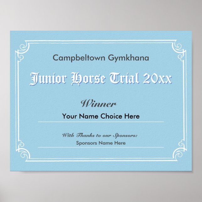 Gymkhana Horse Trials Sieger's Certificate Poster (Vorne)