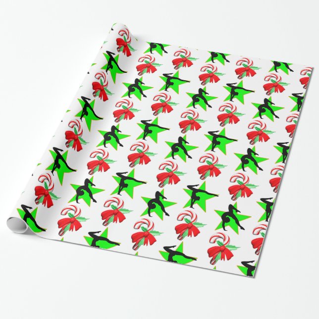 GYMNAST CHRISTMAS CANDY CANE DESIGN GESCHENKPAPIER (Ungerollt)