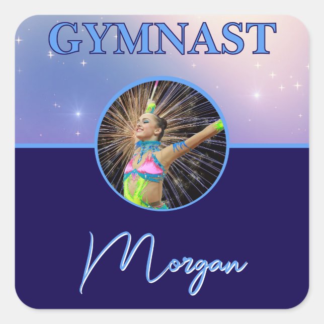 Gymnast Deep Royal Custom Foto und Name Quadratischer Aufkleber (Vorderseite)