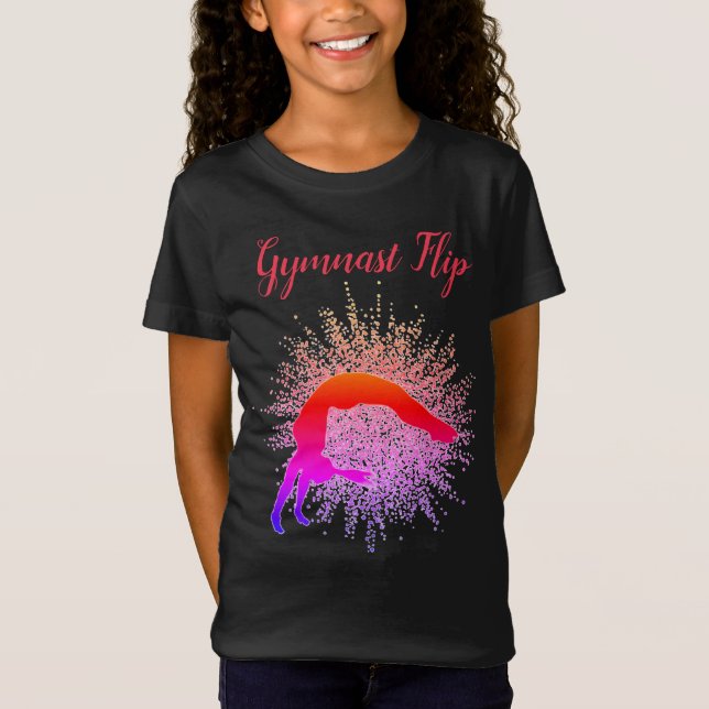 "Gymnast Dreh" Girls Gymnastik Rot & Regenbogen T-Shirt (Vorderseite)