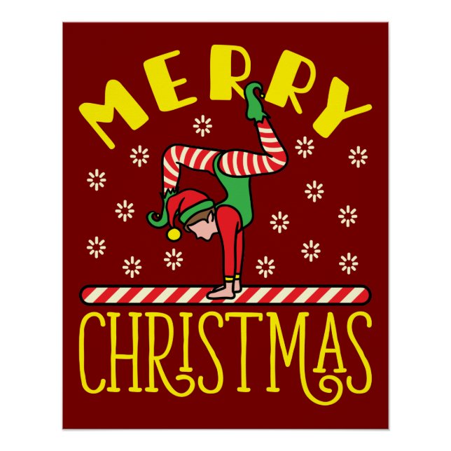 Gymnast Elf über Beam Gymnastik Weihnachten Poster (Vorderseite)