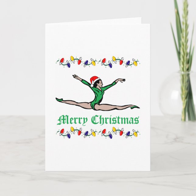 Gymnast Frohe Weihnachtsbeleuchtung Feiertagskarte (Vorderseite)