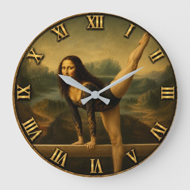 Gymnast Funny Mona Lisa  Große Wanduhr (Vorderseite)
