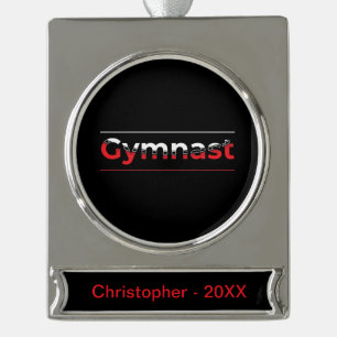 Gymnast - Minimalistisch Moderne Gymnastik - Wort Banner-Ornament Silber