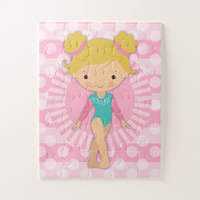 Gymnast - Niedliche Gymnastik Pink Aqua Blonde Puzzle (Vertikal)