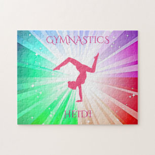"GYMNASTICS" beleuchtet Rätsel mit Gymnast. Puzzle
